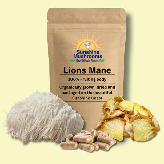 Organically grown, Australian, Dried Lions Mane Mushrooms. 100% fruiting body only