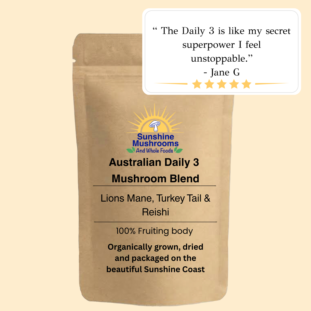 Australian Daily 3 Mushroom Blend – Lion’s Mane, Reishi & Turkey Tail