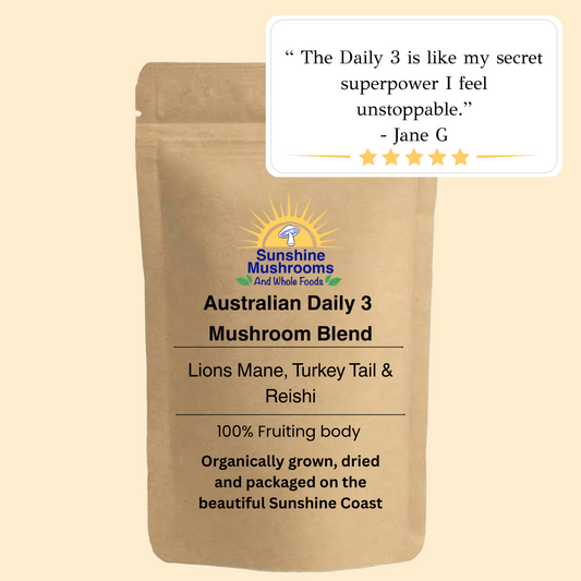 Australian Daily 3 Mushroom Blend – Lion’s Mane, Reishi & Turkey Tail